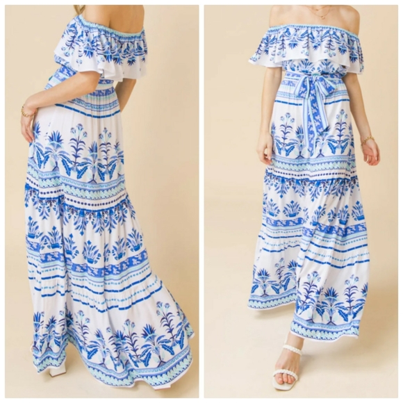 Flying Tomato Maxi Dress Off-Shoulder Ruffles Rayo - Picture 5 of 11